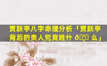 贾跃亭八字命理分析「贾跃亭背后的贵人究竟姓什 🦅 么」